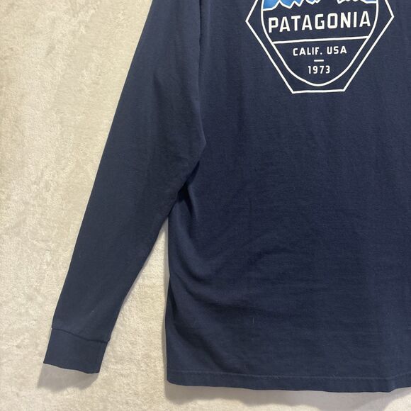 Patagonia Fitz Roy Hex Long Sleeve Regular Fit T-Shirt Tee Navy Men's Medium - Picture 9 of 16